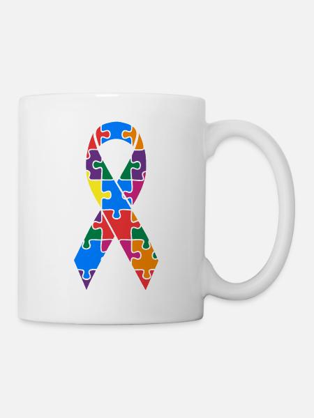 Autism Awareness Ribbon Puzzle Colorful - Mug - white
