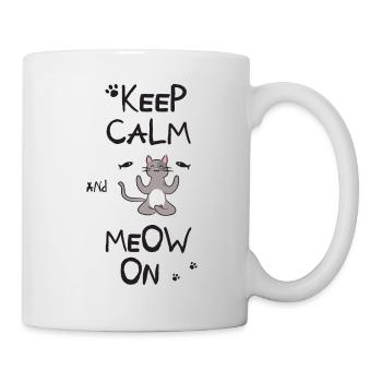 KEEP CALM & MEOW ON-cute cat with funny saying - Mug - white - Right