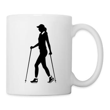Nordic Walking Woman Silhouette - Mug - white - Right