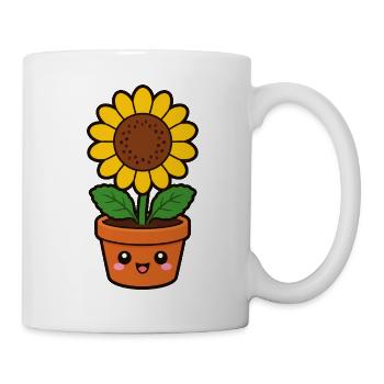 Fröhliche Sonnenblume im Topf - Tasse - Weiß - Rechts