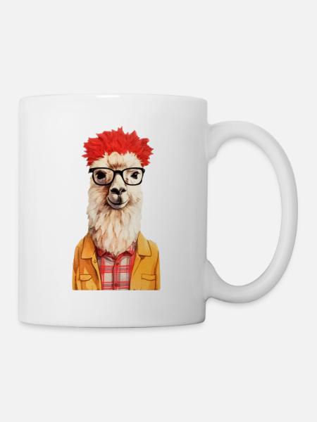 Hipster lama #lama - Mug - white