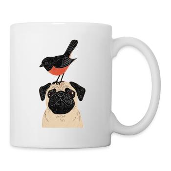 Mops mit Vogel - Tasse - Weiß - Rechts