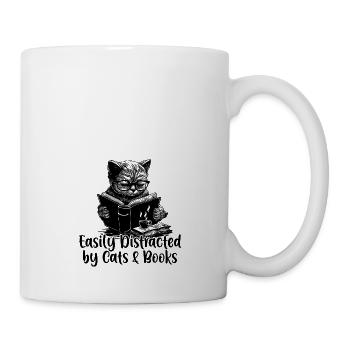 Facilement distrait par les chats et les livres Livres pour chats - Mug blanc - blanc - Droite