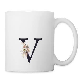 Personalisierbar Monogramm V Floral - Tasse - Weiß - Rechts