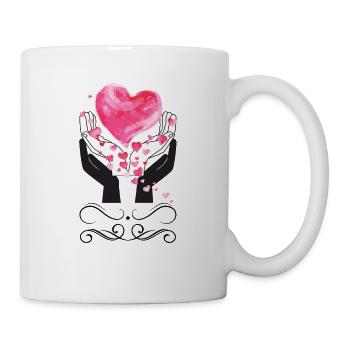 Herz auf Hand - Tasse - Weiß - Rechts