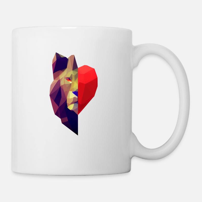 Low Polygon Design Löwe Herz Tierkopf Valentinstag - Tasse - Weiß