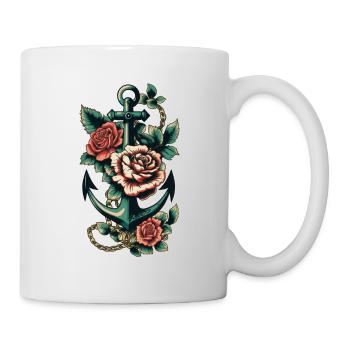 Anker mit Rosen Tattoo - Nautisch Wasser Schiff - Tasse - Weiß - Rechts
