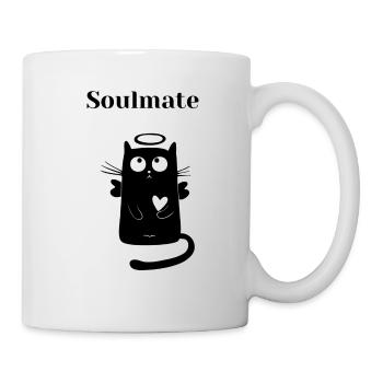 Soulmate schwarze Katze mit Herz + Heiligenschein - Tasse - Weiß - Rechts