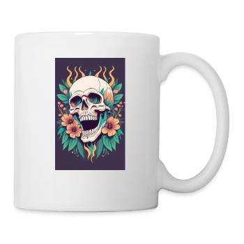 Totenkopf und Blumen - Tasse - Weiß - Rechts