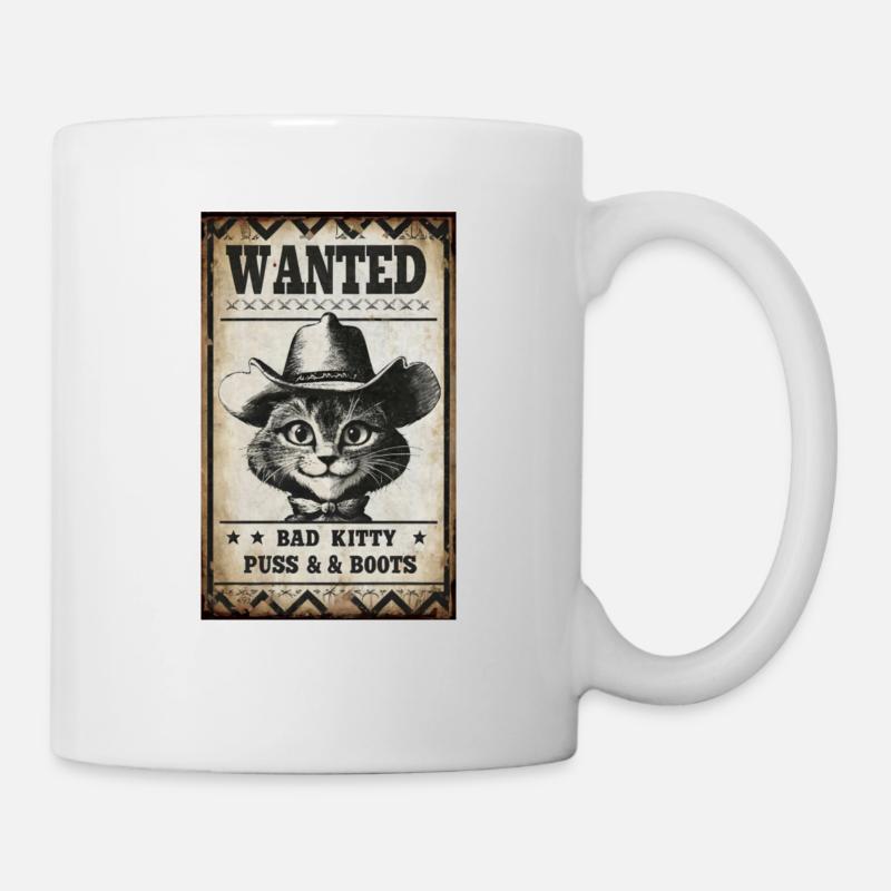 Affiche poster bad cat wanted vintage - Mug blanc - blanc