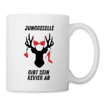 Junggeselle gibt sein Revier ab - Hirschgeweih JGA - Tasse - Weiß - Rechts