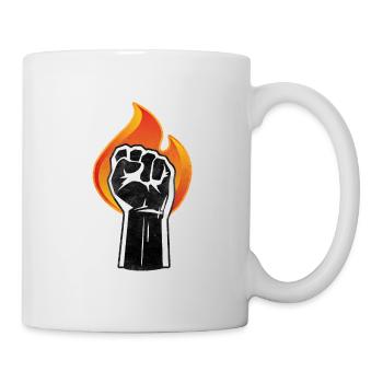 Raised fist burns black power symbol - Mug - white - Right