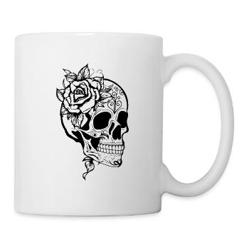Skull Dia de los Muertos Halloween Tattoo Rose - Mug - white - Right