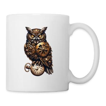 Clockwork Sentinel: Steampunk Owl with Gear - Mug - white - Right