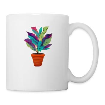 Bunte Zimmerpflanze. Künstlerische Topfpflanze. - Tasse - Weiß - Rechts