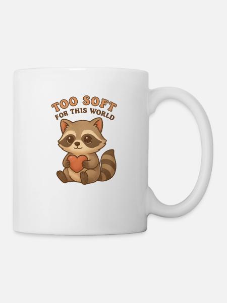 Too Soft For This World – Süßer Waschbär mit Herz - Tasse - Weiß