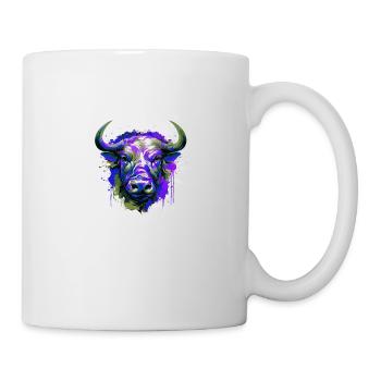 Bulle Kopf Porträt Tier Taurus Bunt - Tasse - Weiß - Rechts