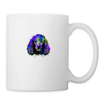 Pudel Hund Kopf Porträt Bunt - Tasse - Weiß - Rechts