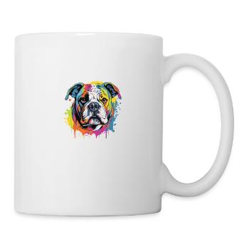 Bulldog Hund Pop Art Kopf - Tasse - Weiß - Rechts
