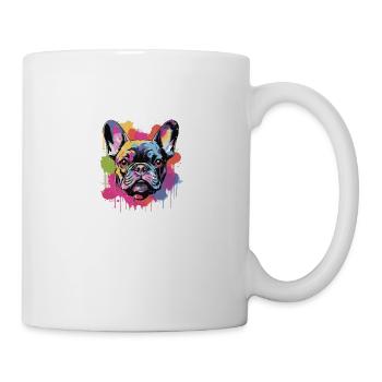 Französische Bulldogge Hund Kopf Porträt - Tasse - Weiß - Rechts