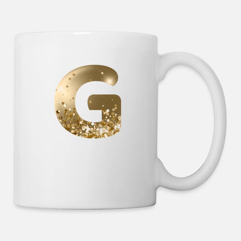 Personalisierbar Monogramm G Gold Glitter - Tasse - Weiß
