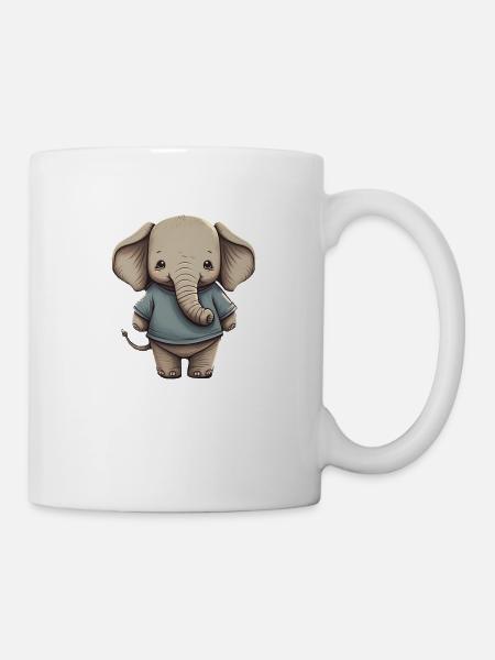 Cute elephant with blue sweater for children - Mug - white