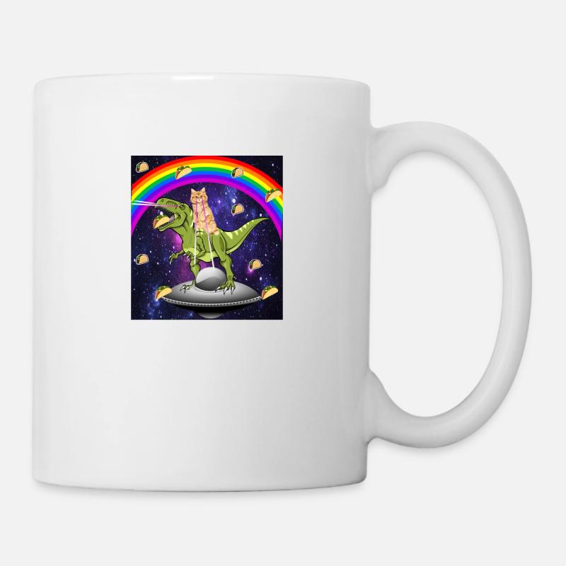Kitty Rainbow Laser Eye T Rex Riding Space Cat - Mug - white