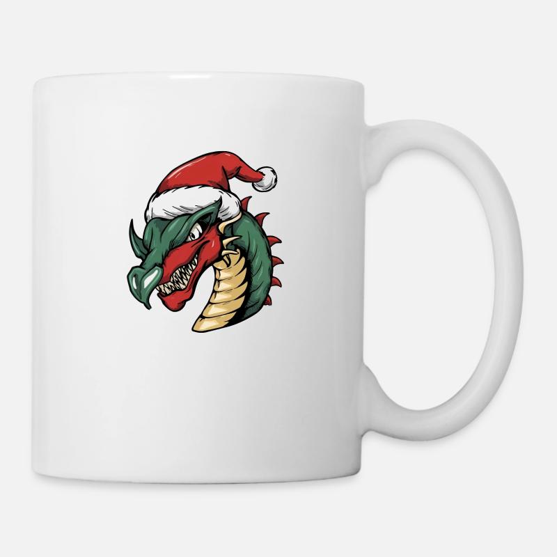 Drache mit Weihnachtsmütze - Tasse - Weiß