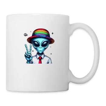 Alien zeigt Peace - Tasse - Weiß - Rechts