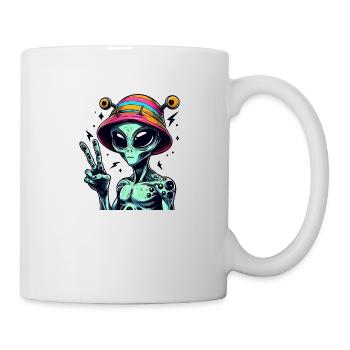 Alien zeigt Peace - Tasse - Weiß - Rechts