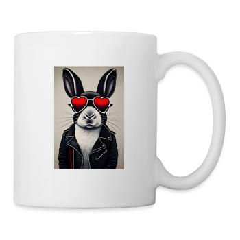 Hase mit Sonnenbrille und Lederjacke - Tasse - Weiß - Rechts
