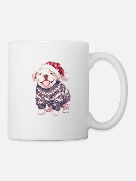 Motif de Noël avec un mignon bouledogue américain - Mug blanc - blanc