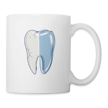 gesunder-kaputter-zahn-vorher-nachher-cartoon - Tasse - Weiß - Rechts