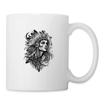 Native American Woman Face Feather Headdress Spirit Feathers - Mug - white - Right
