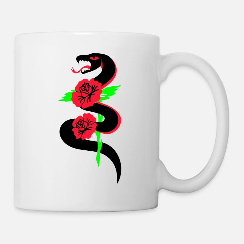 retro tattoo snake with roses - Mug - white
