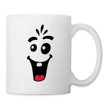 Lachendes Freundliches Glückliches Comic Gesicht - Tasse - Weiß - Rechts
