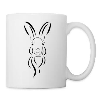 Hase Kopf Illustrartion Feldhase Löffel - Tasse - Weiß - Rechts