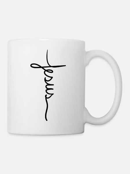 „Jesus“ – Lettering (vertikal) - Tasse - Weiß