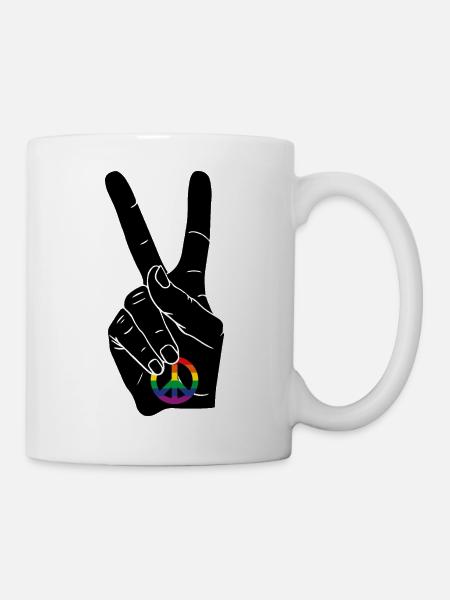 PEACE PEACE SIGN RAINBOW FLAG CSD - Mug - white