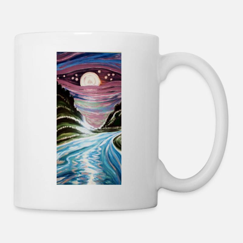 Fluss im Mondschein - Tasse - Weiß