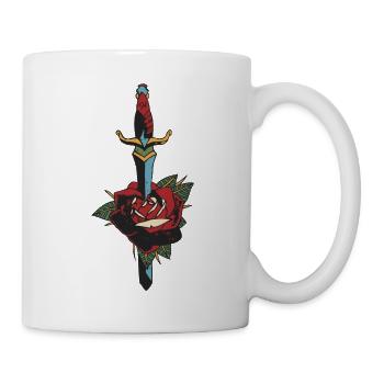 Dolch durchbohrt rosa Blume Old School Tattoo - Tasse - Weiß - Rechts
