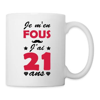 je m en fous j ai 21 ans / cadeau 21 ans - Mug blanc - blanc - Droite