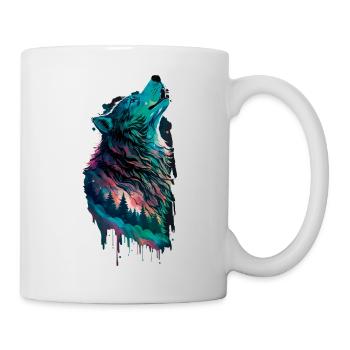 Aurores boréales en forme de loup dans la forêt - Mug blanc - blanc - Droite