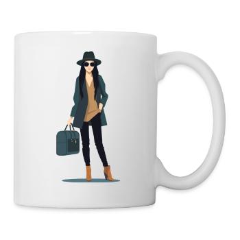 Une femme voyageuse vêtue de vêtements à la mode - Mug blanc - blanc - Droite