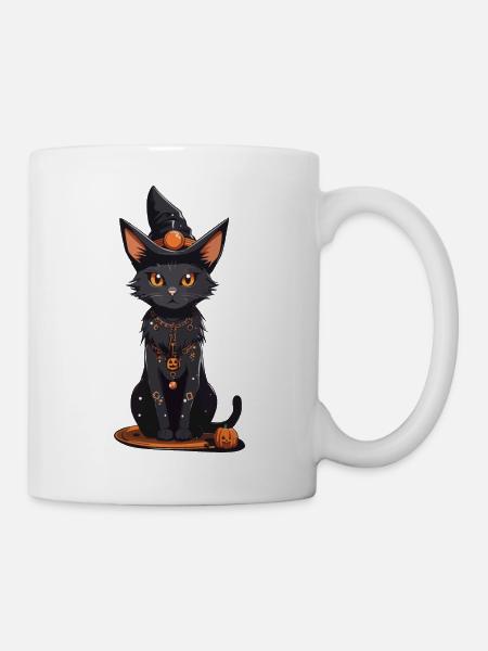 Magische Hexen Katze Halloween Magie Design - Tasse - Weiß