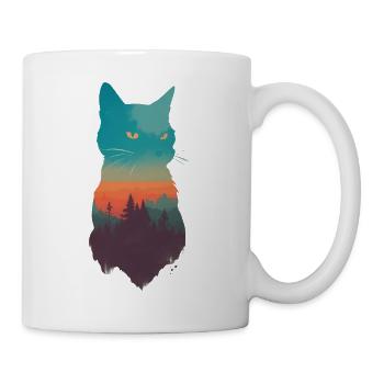 Katzen Silhouette mit einem Ausblick auf die Natur - Tasse - Weiß - Rechts