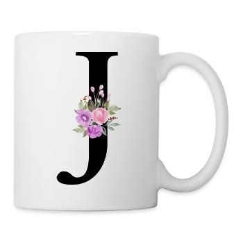 Lila Blumenbuchstabe j - Tasse - Weiß - Rechts
