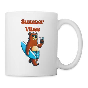 Der Strandbär - Summer Vibes Surfbär - Tasse - Weiß - Rechts