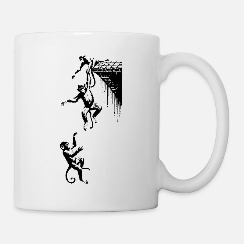 3 Affen Affenbande Affe fällt herunter - Tasse - Weiß