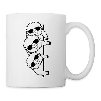 3 DJ Schafe Hinter Mauer Gucken Seitlich Freunde - Tasse - Weiß - Rechts